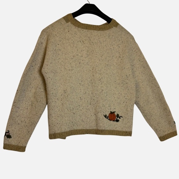 Wool Blend Chunky Knit Cardigan Fall Pumpkin Autumn Patchwork Leaves Cottagecore - Picture 9 of 11